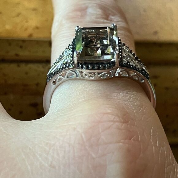 Natural Smoky Quartz Sterling Silver Solitaire Ring Size 10 - Picture 2 of 9